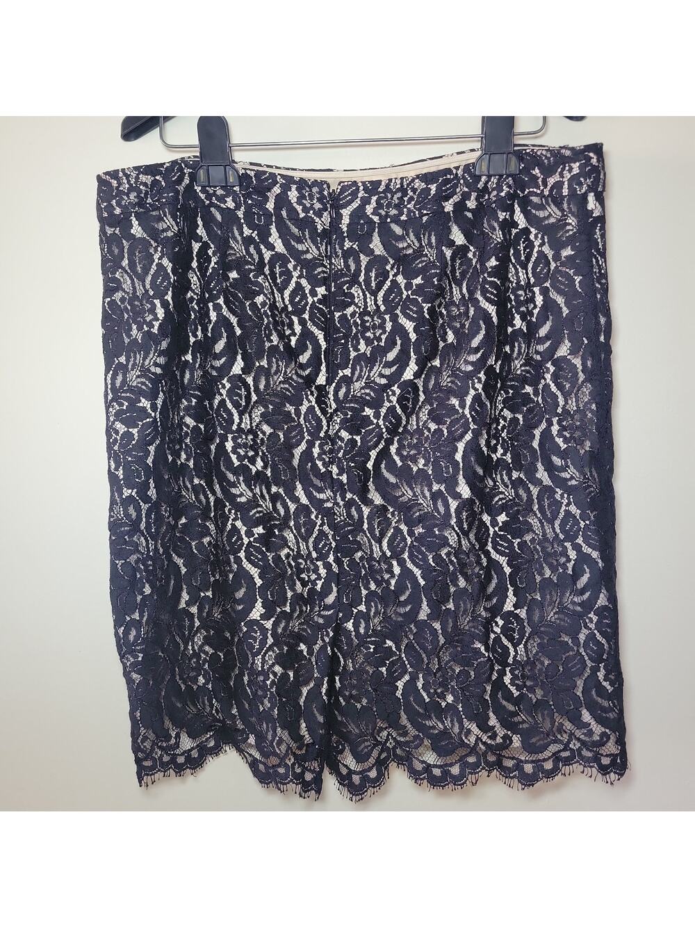 Women's Size 14 Black Lace Nude Lined Pencil Skirt Whimsygoth Career Office Chic